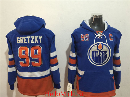 Men's Edmonton Oilers #99 Wayne Gretzky NEW Royal Blue Stitched NHL Old Tim Hockey Hoodie Stitched