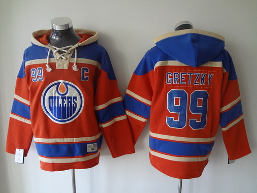 Men's Edmonton Oilers #99 Wayne Gretzky Old Time Hockey 2015 Orange Hoodie Stitched
