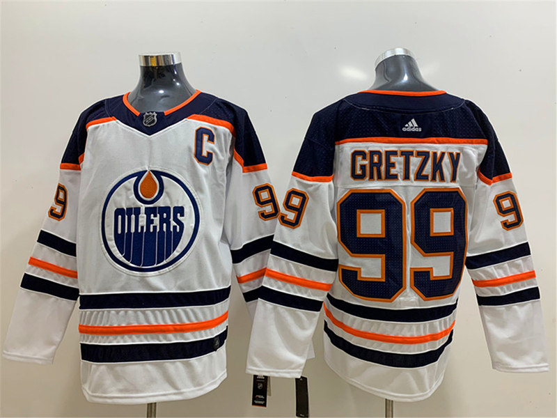 Men's Edmonton Oilers Retired Player #99 Wayne Gretzky adidas Away White Jersey Stitched