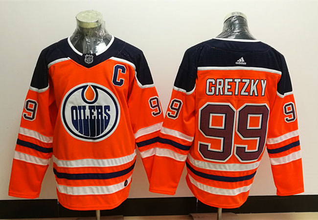 Men's Edmonton Oilers Retired Player #99 Wayne Gretzky adidas Home Orange Jersey Stitched