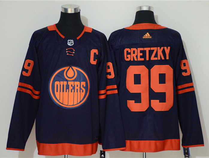 Men's Edmonton Oilers Retired Player #99 Wayne Gretzky adidas Navy Alternate Jersey Stitched