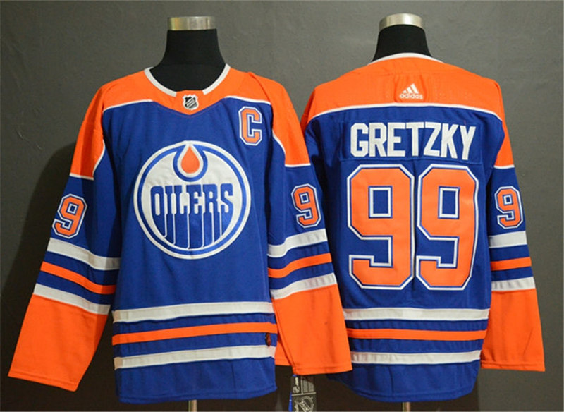 Men's Edmonton Oilers Retired Player #99 Wayne Gretzky adidas Royal Alternate Jersey Stitched