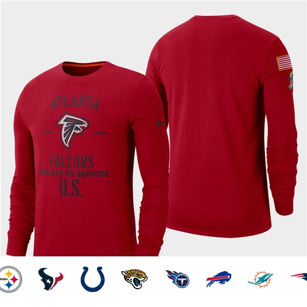 Men's Falcons Red 2019 Salute to Service Sideline Long Sleeve T-Shirt