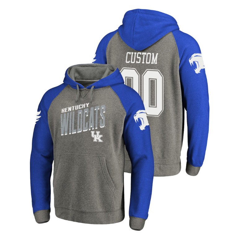 Men's Fanatics Branded #00 Custom Kentucky Wildcats Raglan Heathered Gray Slant Strike Hoodie