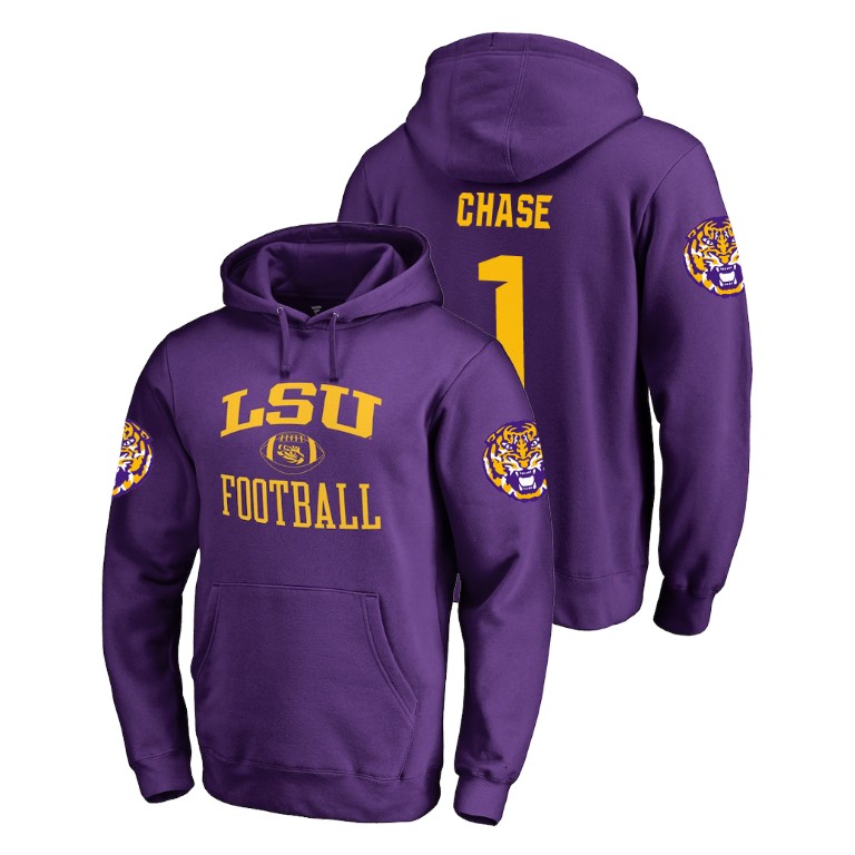 Men's Fanatics Branded #1 Ja'Marr Chase LSU Tigers College Football Purple Neutral Zone Hoodie