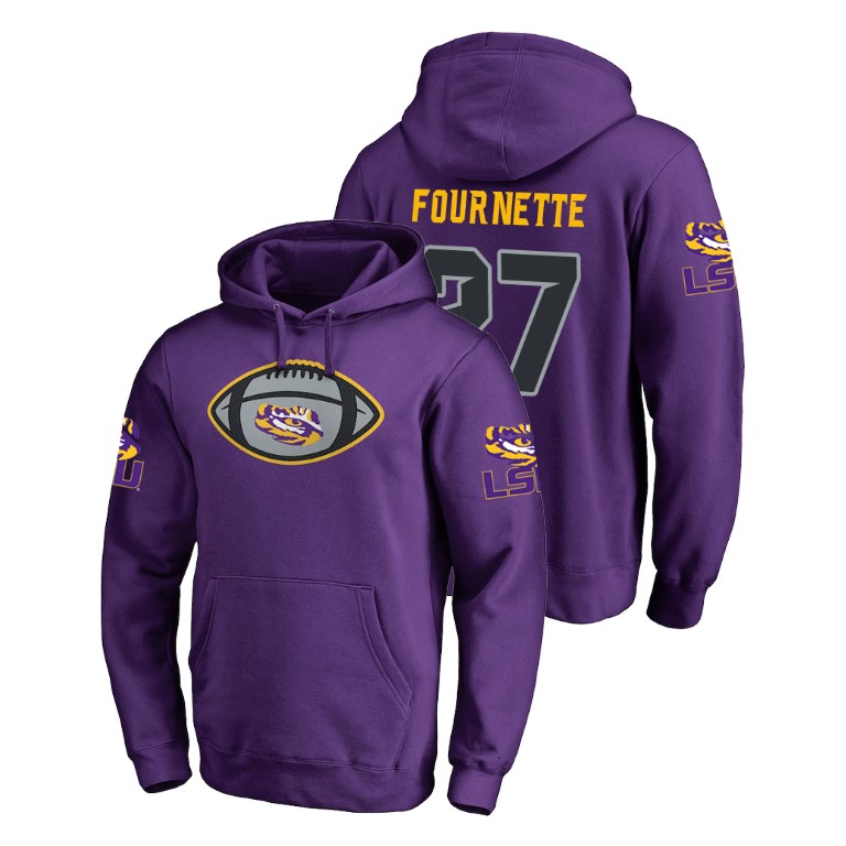 Men's Fanatics Branded #27 Lanard Fournette LSU Tigers Football Purple Game Ball Hoodie