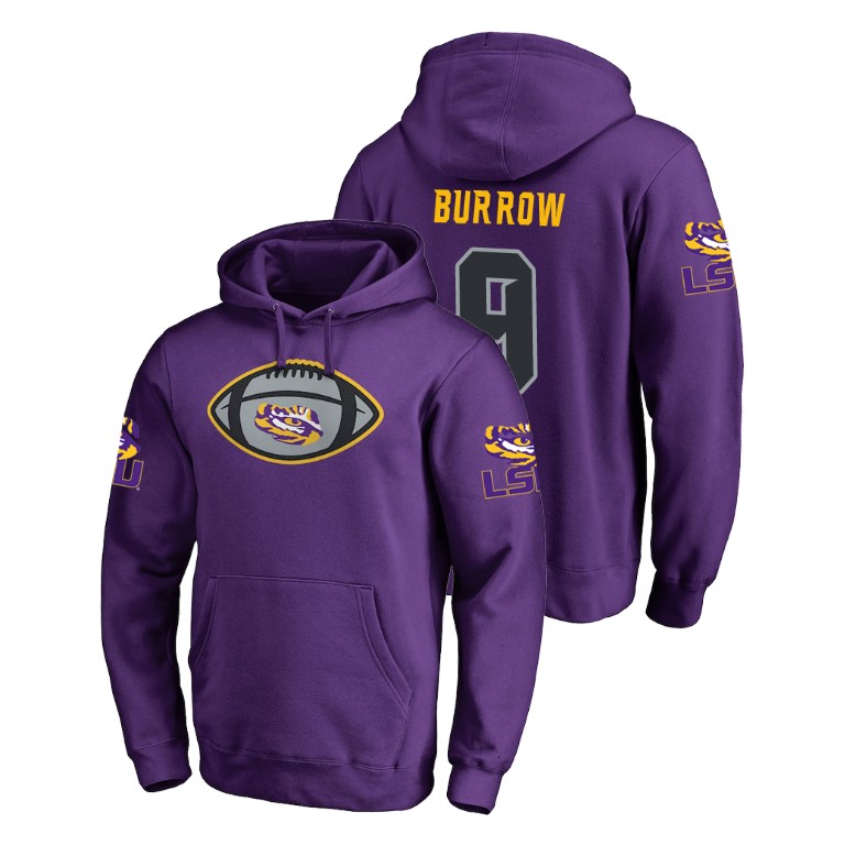 Men's Fanatics Branded #9 Joe Burrow LSU Tigers Football Purple Game Ball Hoodie