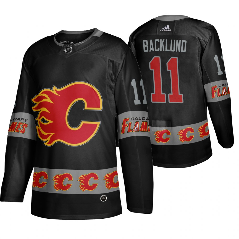 Men's Flames #11 Mikael Backlund Logo sleeve Breakaway Jersey Black
