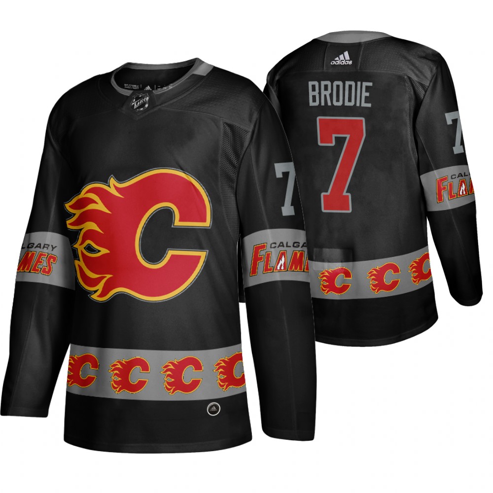 Men's Flames #7 T. J. Brodie Logo sleeve Breakaway Jersey Black