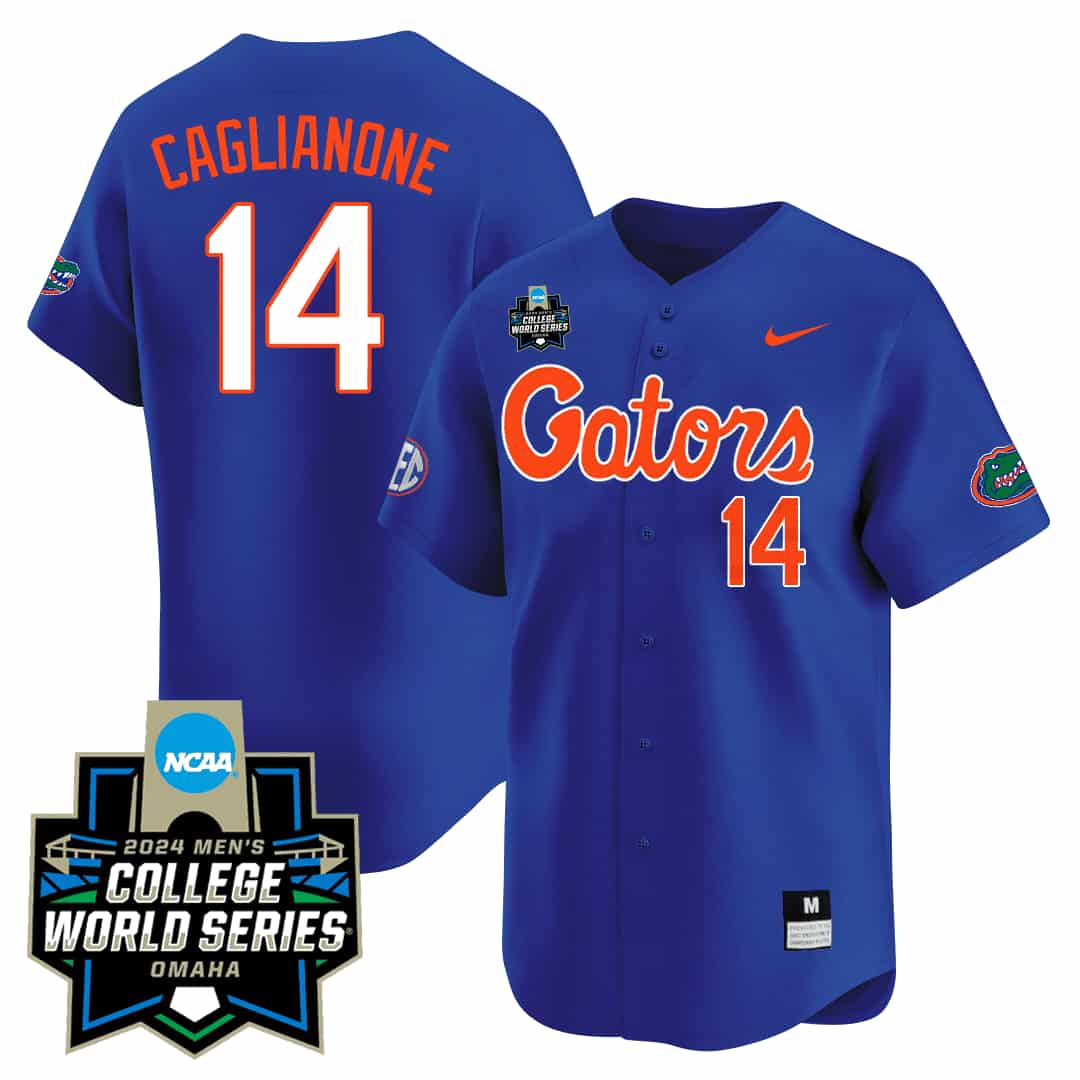 Men's Florida Gators 2324 Jersey - 2024 College World Series Patch - All Stitched  - Blue CAGLIANONE - 14
