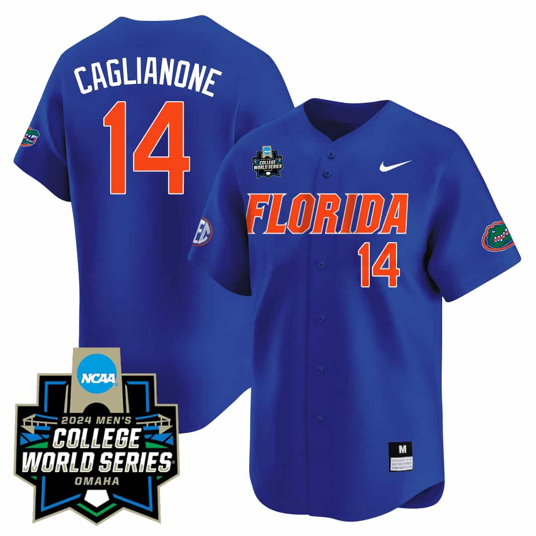 Men's Florida Gators 2324 Jersey - 2024 College World Series Patch - All Stitched Florida - Blue CAGLIANONE - 14