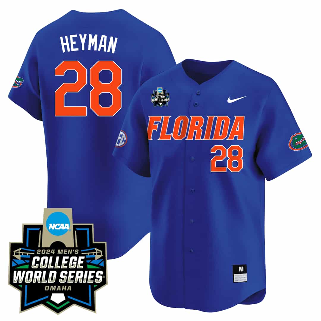 Men's Florida Gators 2324 Jersey - 2024 College World Series Patch - All Stitched Florida - Blue HEYMAN - 28