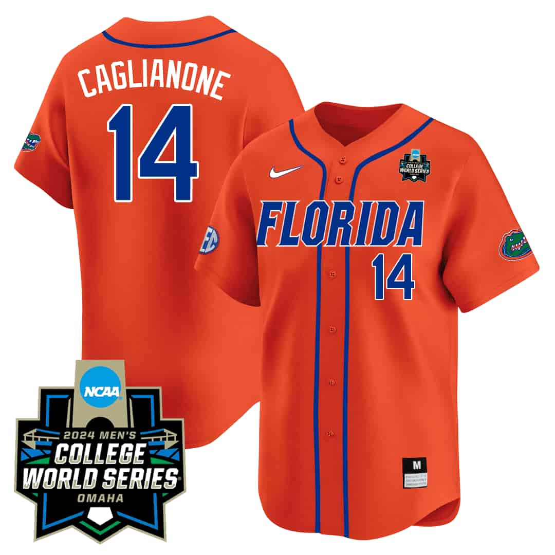 Men's Florida Gators 2324 Jersey - 2024 College World Series Patch - All Stitched Florida - Orange CAGLIANONE - 14