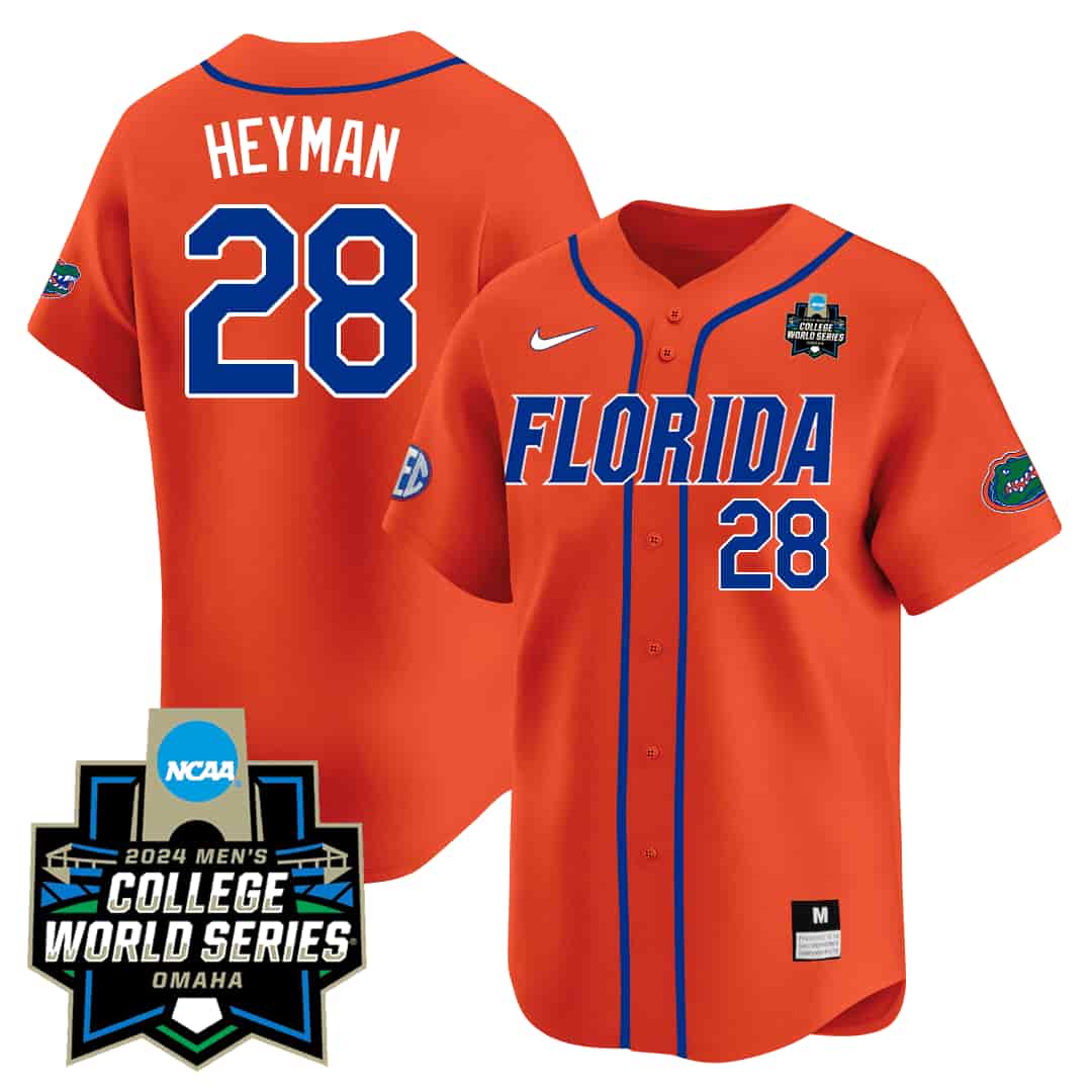 Men's Florida Gators 2324 Jersey - 2024 College World Series Patch - All Stitched Florida - Orange HEYMAN - 28