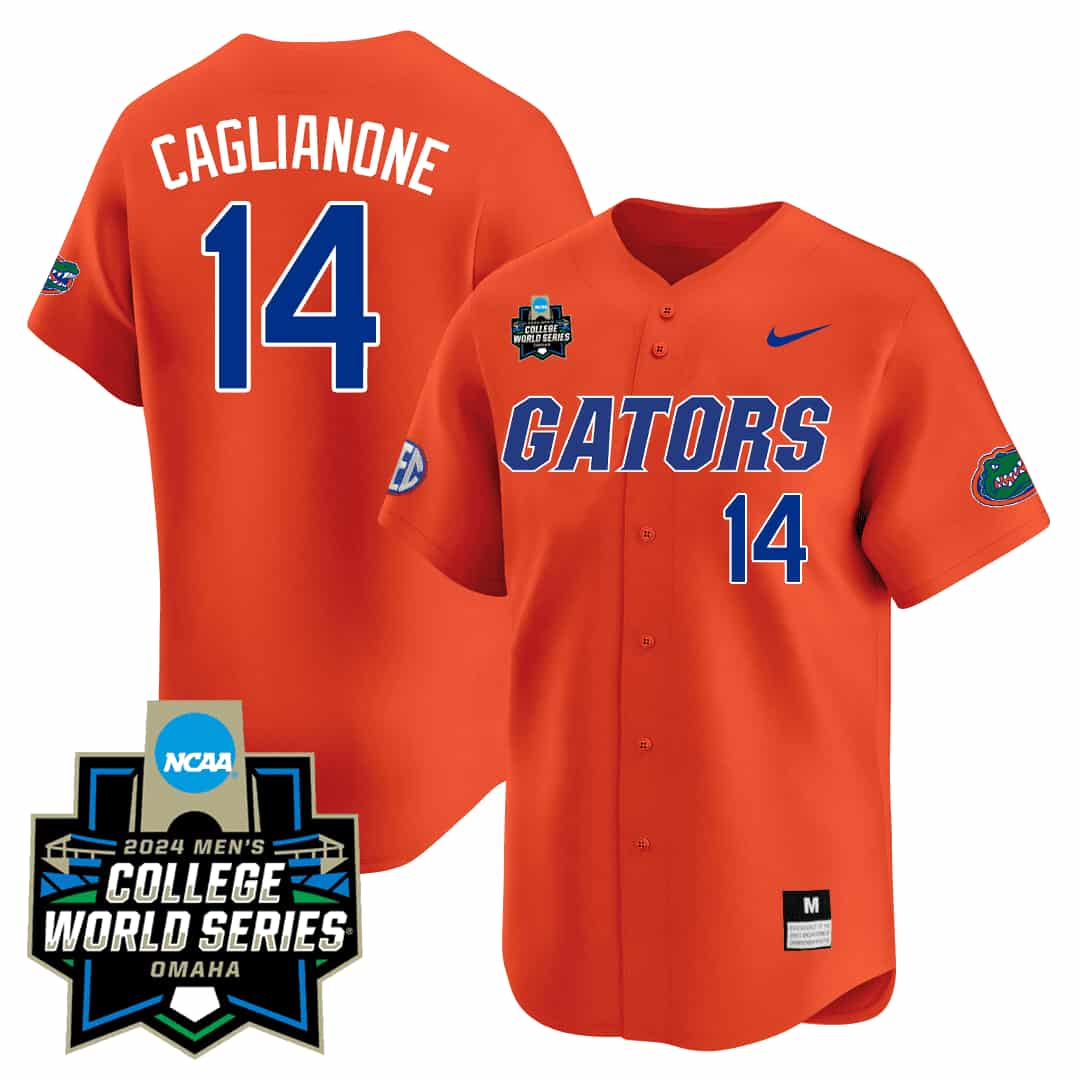 Men's Florida Gators 2324 Jersey - 2024 College World Series Patch - All Stitched Gators - Orange CAGLIANONE - 14