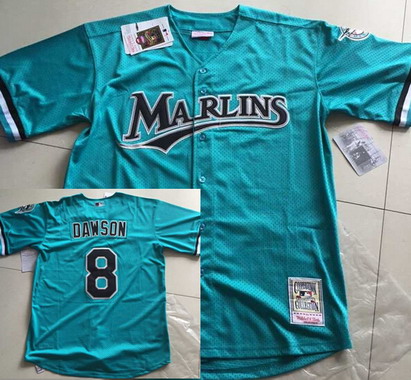 Men's Florida Marlins #8 Andre Dawson Mesh BP Teal Green Throwback Jersey