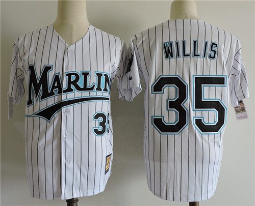 Men's Florida Miami Marlins #35 Dontrelle Willis White Pinstripe Stitched Baseball Jersey