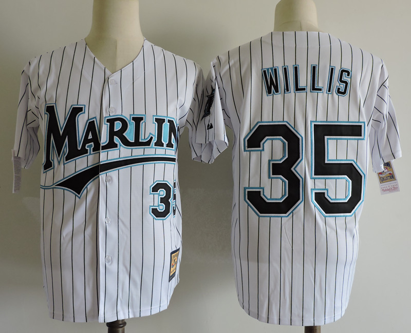 Men's Florida Miami Marlins #35 Dontrelle Willis White Pinstripe Stitched Baseball Jersey