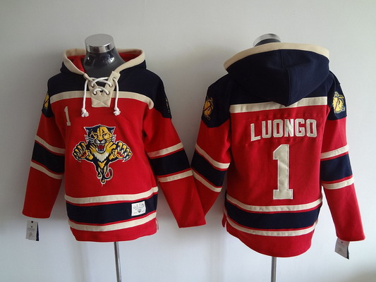 Men's Florida Panthers #1 Roberto Luongo Old Time Hockey Red Hoodie Stitched