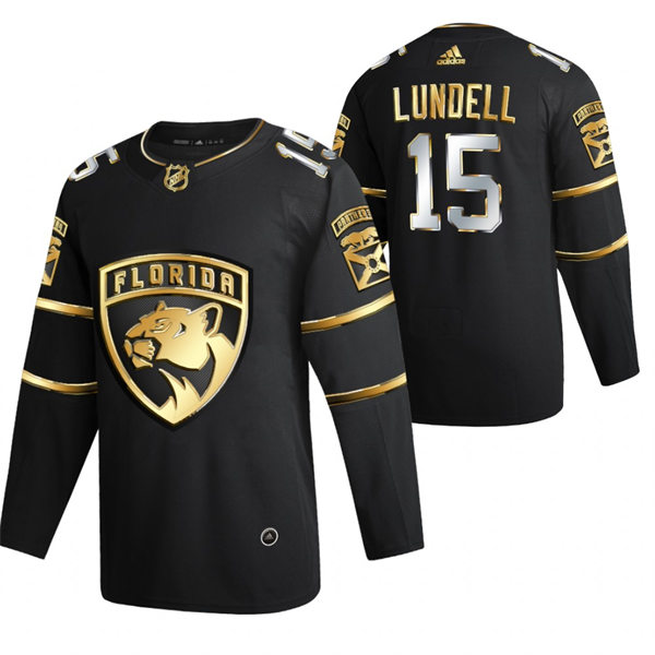 Men's Florida Panthers #15 Anton Lundell 2021 Black Golden Edition Jersey Stitched