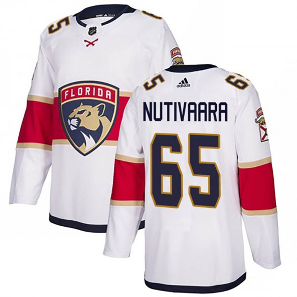 Men's Florida Panthers #65 Markus Nutivaara Adidas White Away Player Jersey Stitched