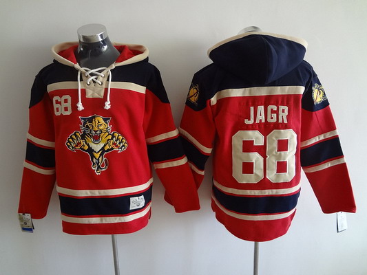 Men's Florida Panthers #68 Jaromir Jagr Old Time Hockey Red Hoodie Stitched