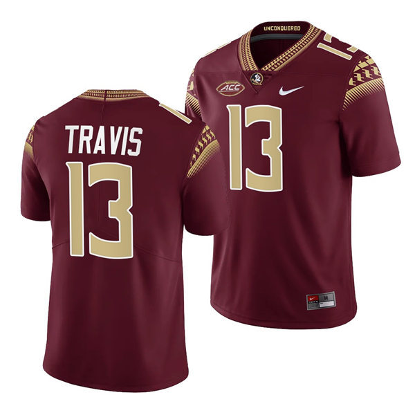 Men's Florida State Seminoles #13 Jordan Travis Nike Garnet College Football Game Jersey