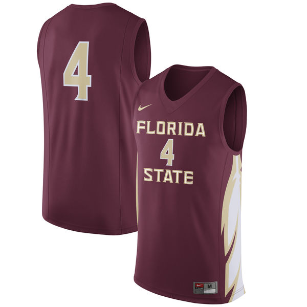 Men's Florida State Seminoles #4 Garnet Basketball Jersey