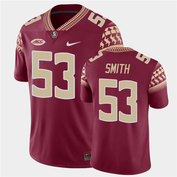 Men's Florida State Seminoles #53 Maurice Smith Nike Garnet College Football Game Jersey