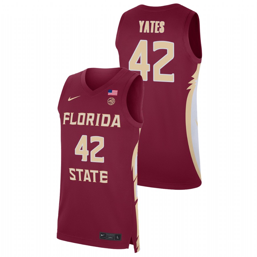 Men's Florida State Seminoles Cleveland Yates Basketball 2021 Replica Jersey Red