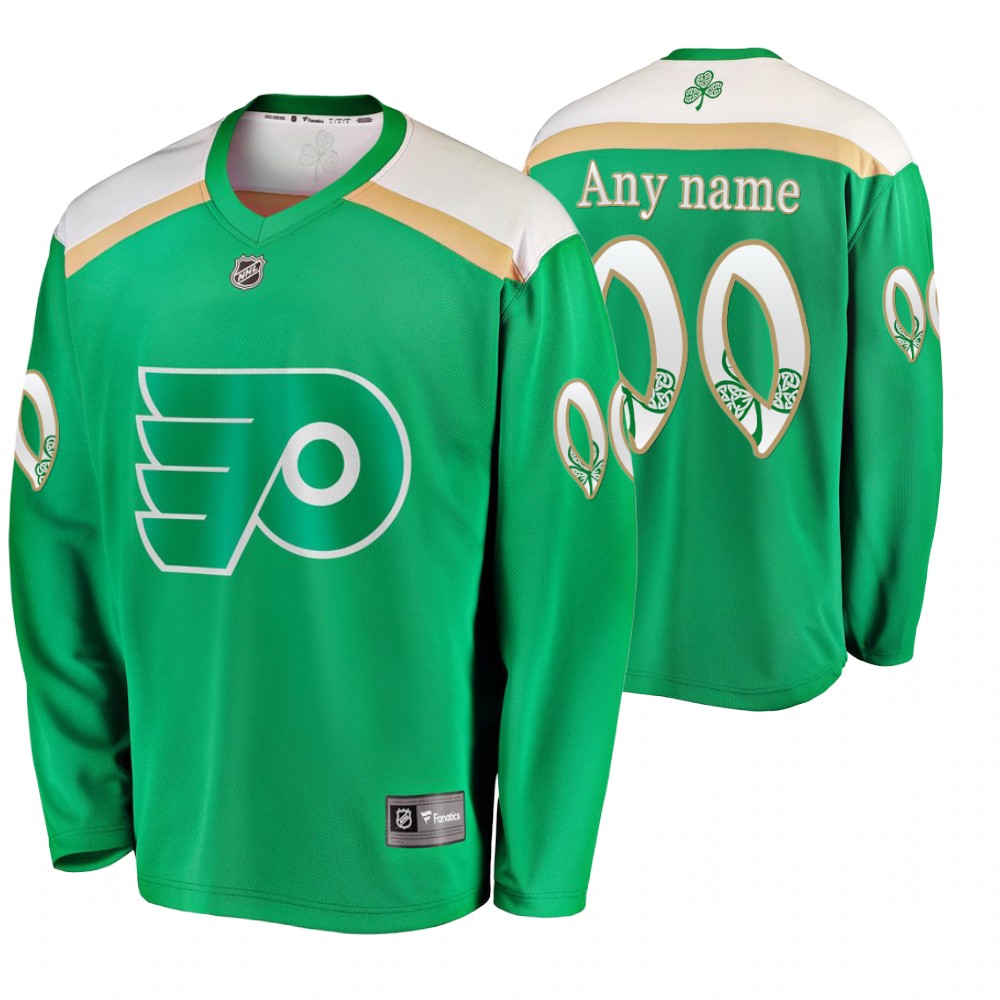 Men's Flyers #0 Custom Replica St. Patrick's Day Jersey Green