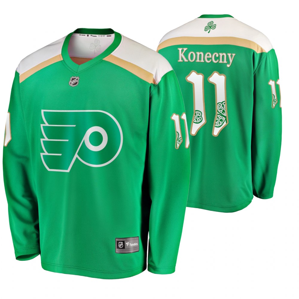 Men's Flyers #11 Travis Konecny Replica St. Patrick's Day Jersey Green