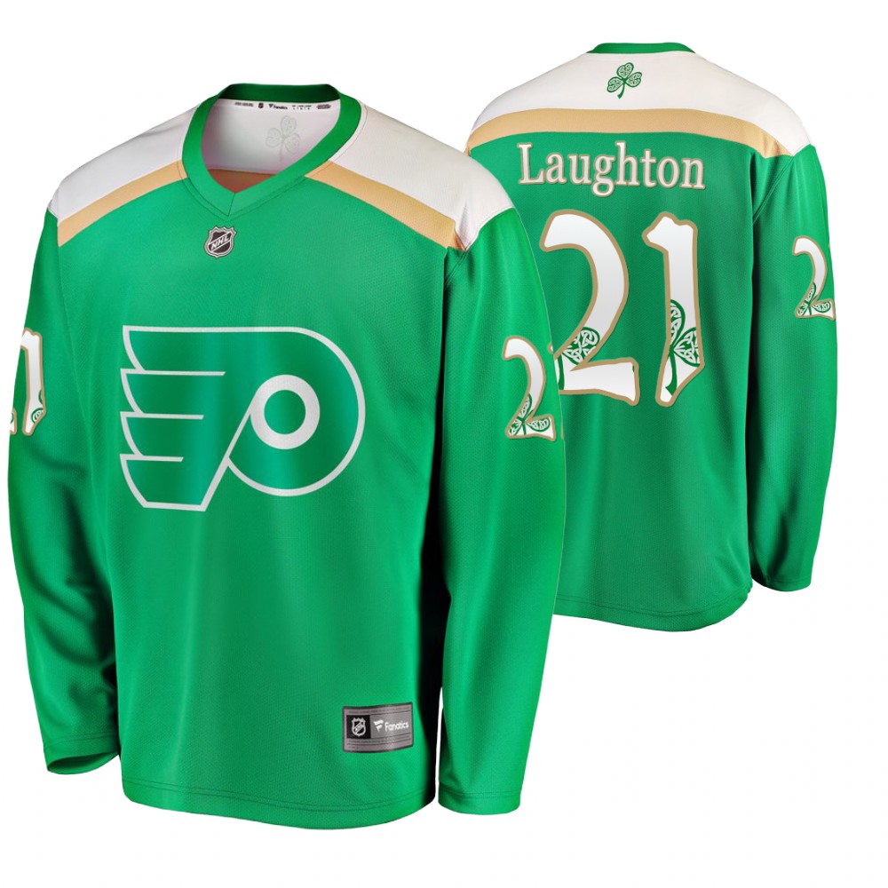 Men's Flyers #21 Scott Laughton Replica St. Patrick's Day Jersey Green