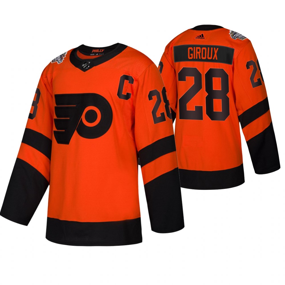 Men's Flyers #28 Claude Giroux Orange 2019 Stadium Series Breakaway Adidas Jersey