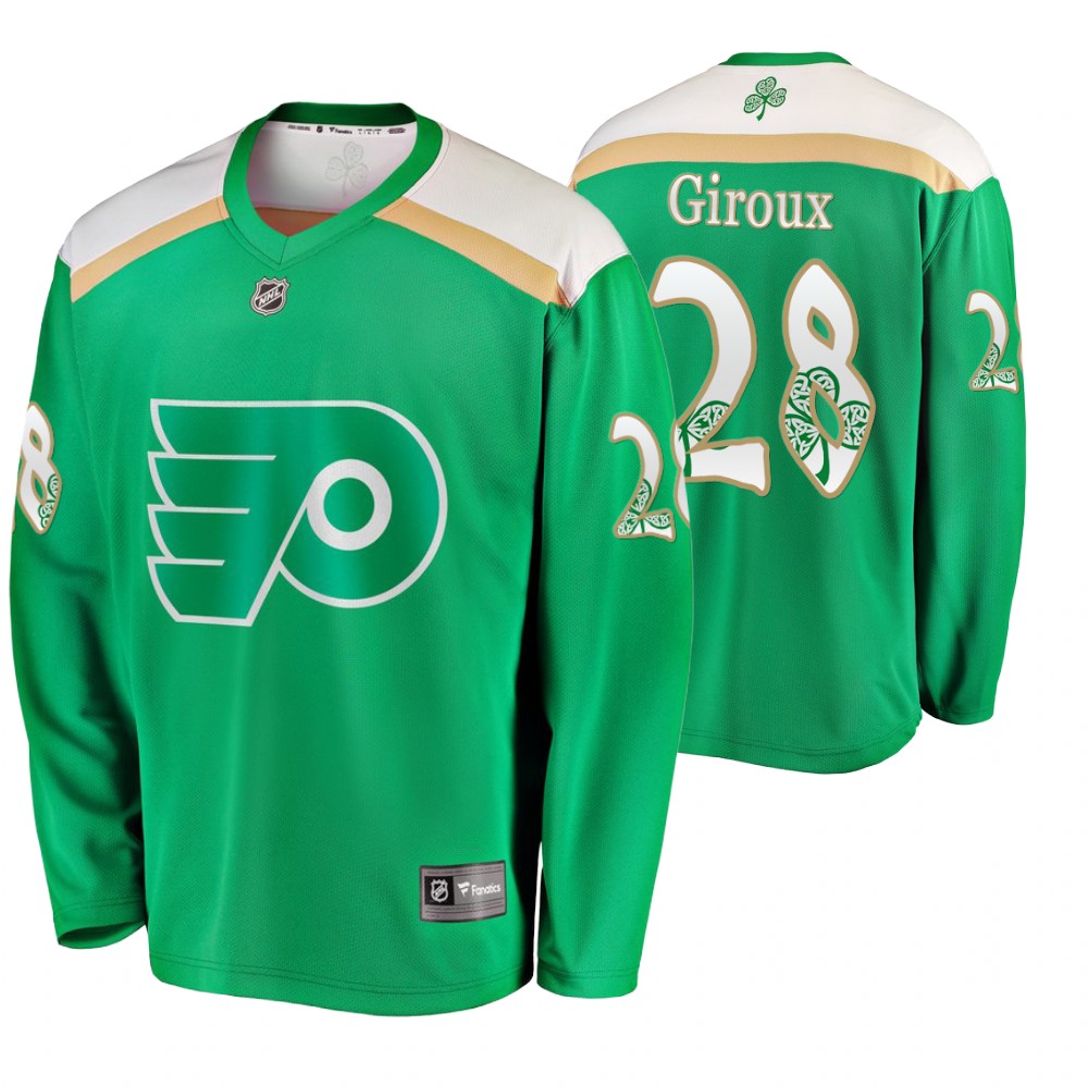 Men's Flyers #28 Claude Giroux Replica St. Patrick's Day Jersey Green