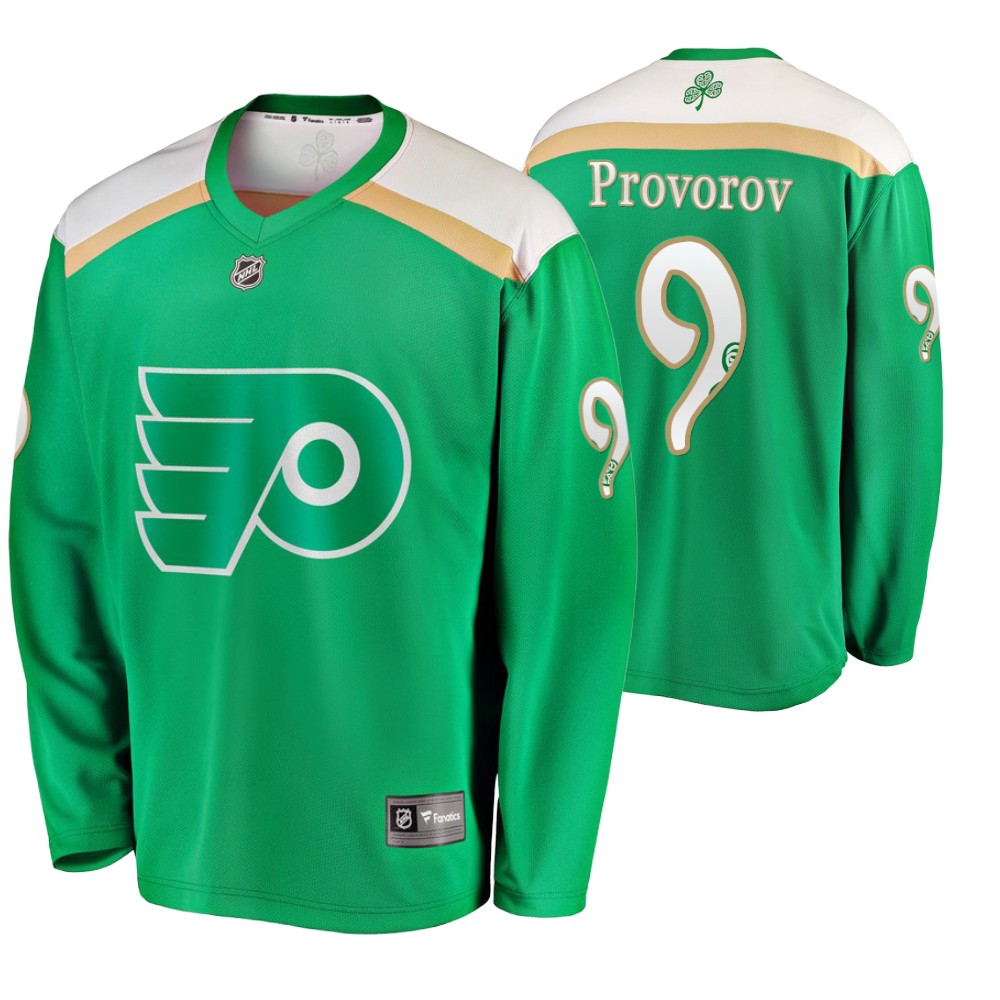 Men's Flyers #9 Ivan Provorov Replica St. Patrick's Day Jersey Green