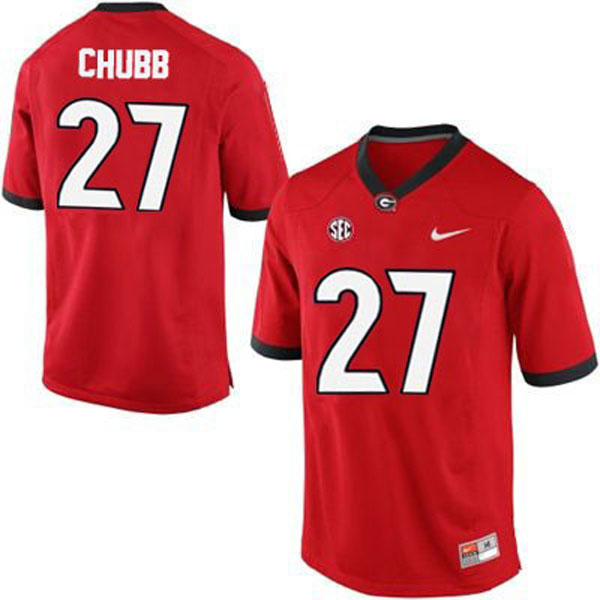 Men's Georgia Bulldogs #27 Nick Chubb Red Football Jersey