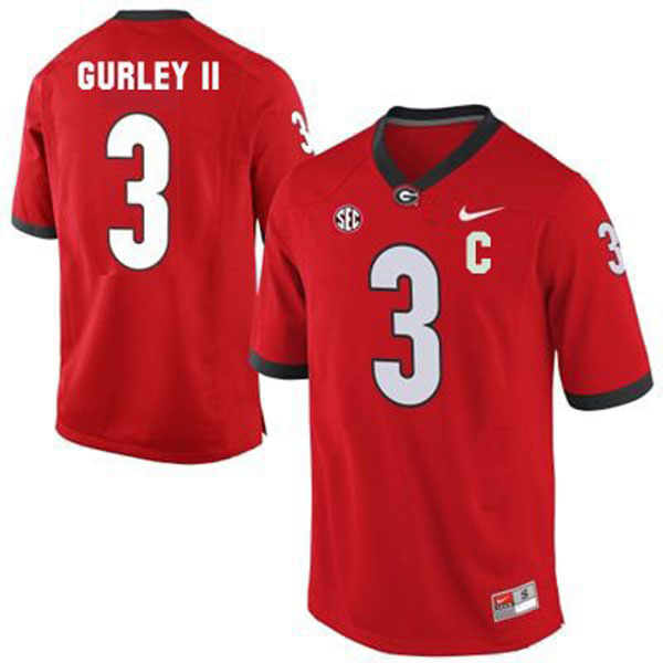 Men's Georgia Bulldogs #3 Todd Gurley II Red Football Jersey
