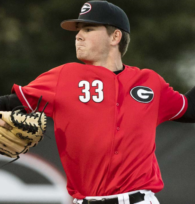 Men's Georgia Bulldogs #33 Alex Wood Diamonds Nike 2020 Red College Baseball Game Jersey