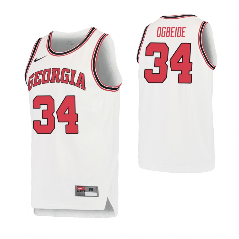 Men's Georgia Bulldogs #34 Derek Ogbeide College Basketball Retro Performance Jersey White