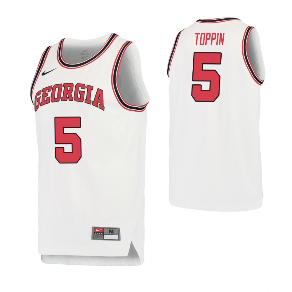 Men's Georgia Bulldogs #5 JoJo Toppin College Basketball Retro Performance Jersey White