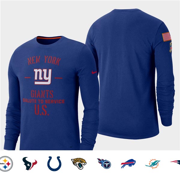 Men's Giants Royal 2019 Salute to Service Sideline Long Sleeve T-Shirt