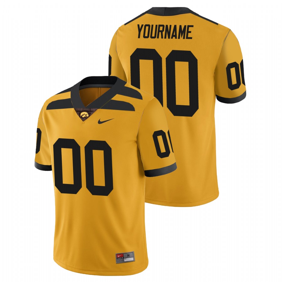 Men's Gold Iowa Hawkeyes Custom College Football Alternate Game Jersey
