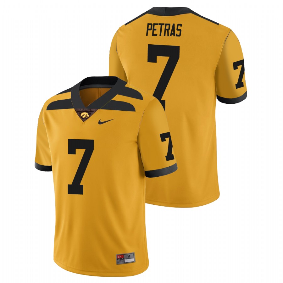 Men's Gold Iowa Hawkeyes Spencer Petras College Football Alternate Game Jersey