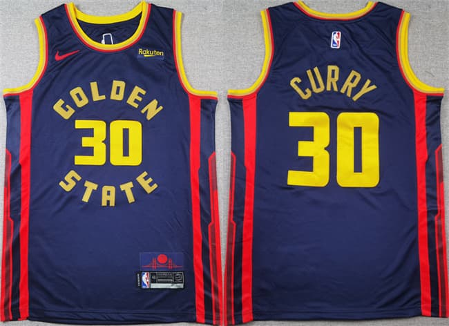 Men's Golden State Warriors #30 Stephen Curry Navy 2024-25 City Edition Stitched Basketball Jersey