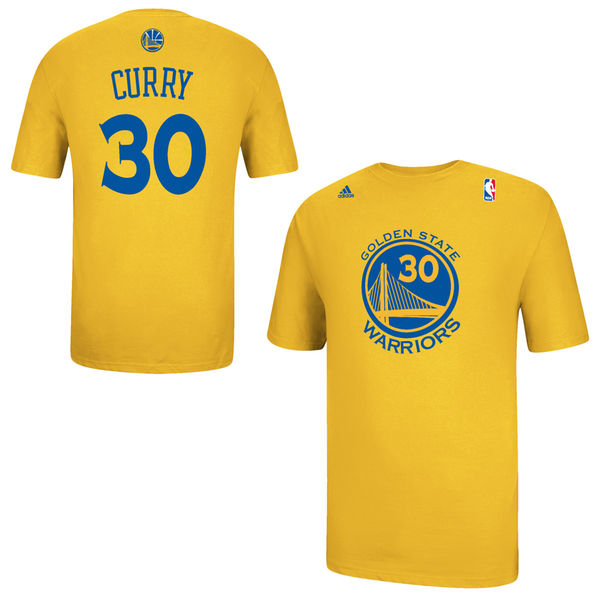 Men's Golden State Warriors 30 Stephen Curry Gold Net Number T-Shirt