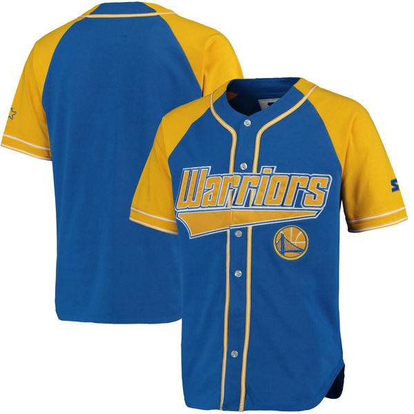 Men's Golden State Warriors Blank Starter Royal Gold Baseball Jersey
