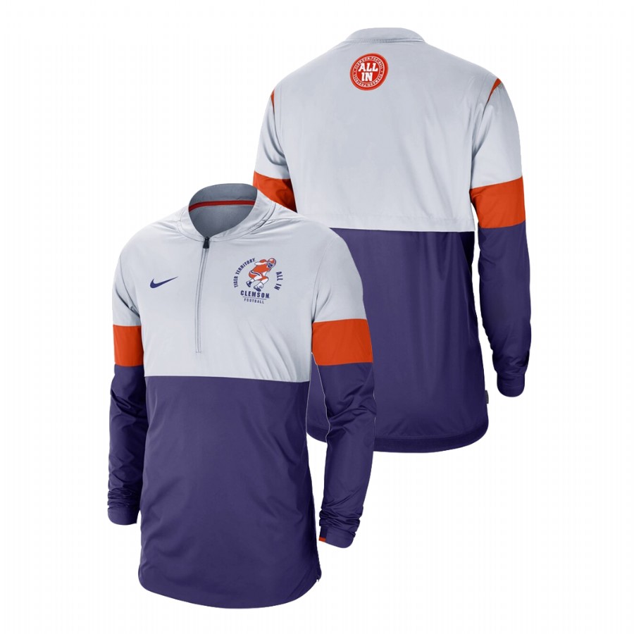 Men's Gray Purple Clemson Tigers Rivalry Half-Zip Football Jacket