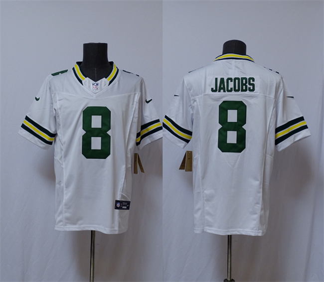 Men's Green Bay Packers #8 Josh Jacobs White Vapor 2025 F.U.S.E. Limited Football Stitched Jersey