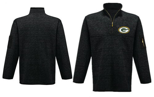 Men's Green Bay Packers Blank Antigua Green Fortune Sweater Knit Microfleece Quarter-Zip Pullover Dark Gray Jacket
